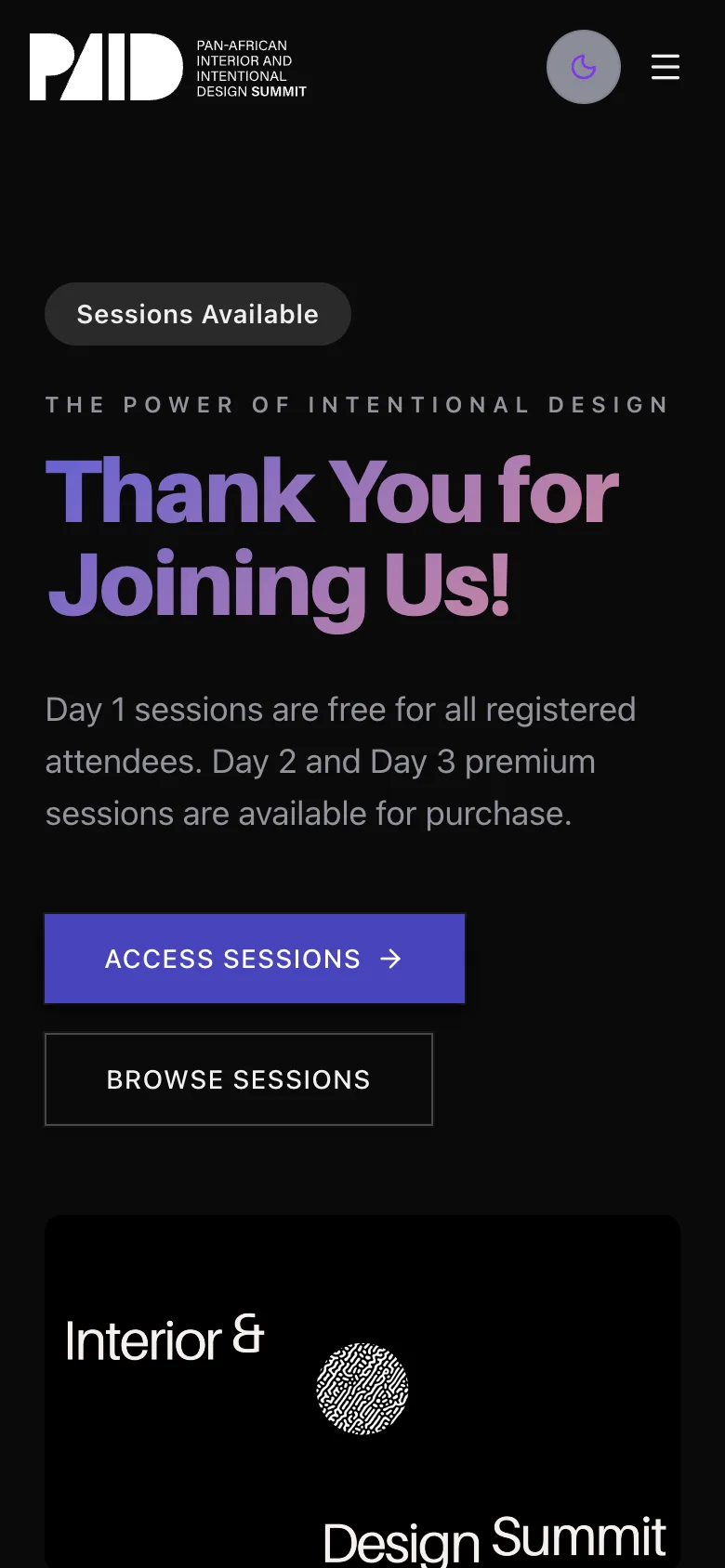 The PAID Summit 2026 home page on a phone