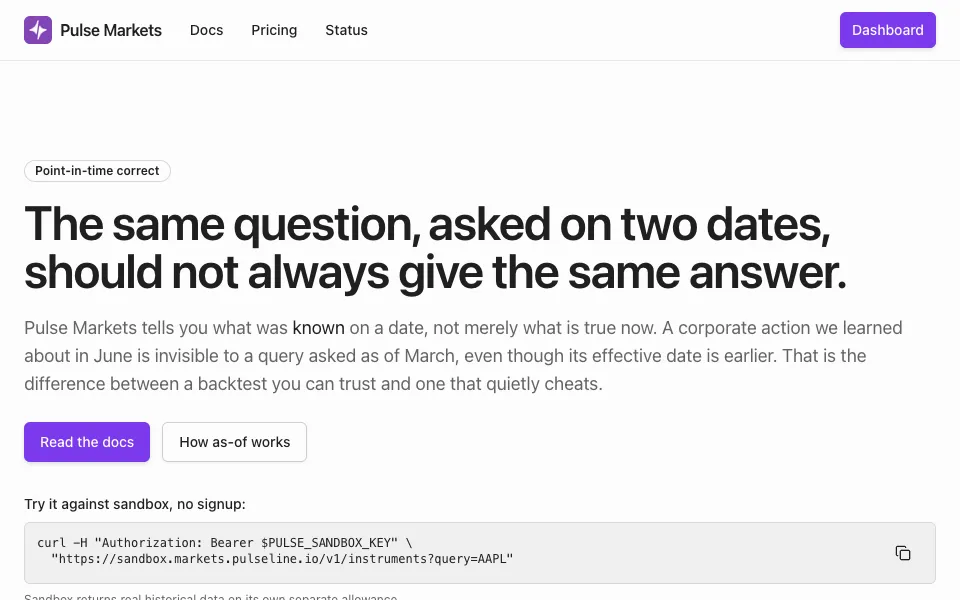 The Pulse Markets home page: the same question, asked on two dates, should not always give the same answer